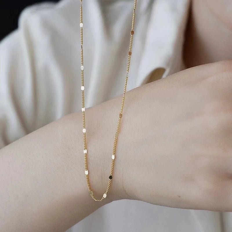 real 925 silver necklace women's sterling silver collarbone chain necklace glitter chain necklace silver jewelry - Floq & Raman