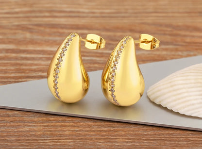 Classic High Quality Water Drop Shape Gold/Silver Color Women Girls Fashion Zircon Earrings Wedding Jewelry New Year Gift - Floq & Raman