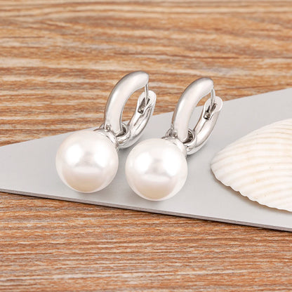 Fashion Gold/Silver Color Pearls Pendant Earrings For Women Fine Accessories Hoop Bohemia Ear Jewelry Wedding Gift - Floq & Raman