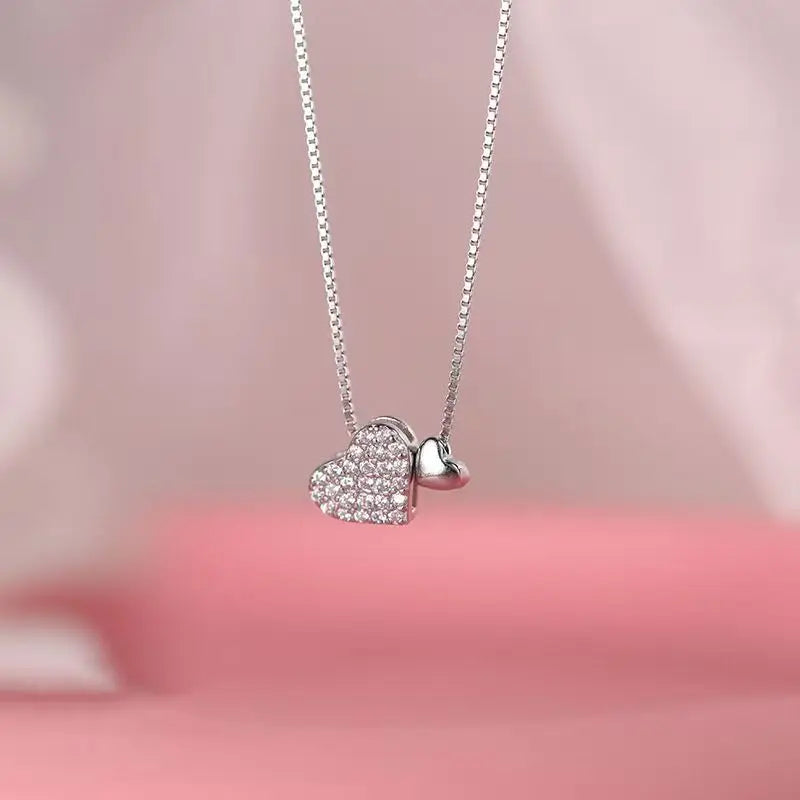New 925 Sterling Silver Shiny Square Heart Pendant Necklace fit Beads DIY Fashion Women's Jewelry Party Gift - Floq & Raman