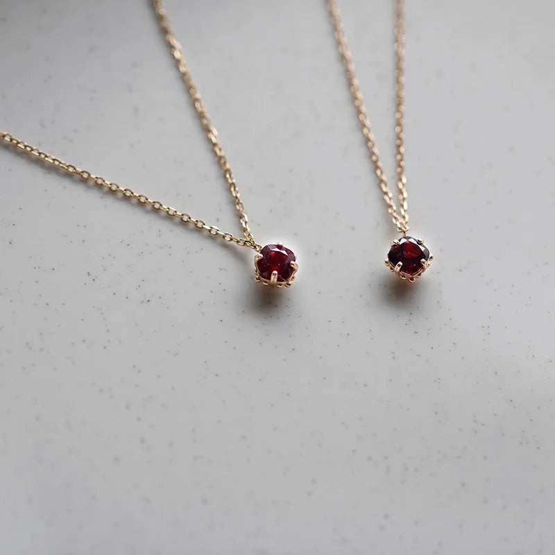 S925 Sterling Silver 14K Gold Plated Pomegranate Red Zircon Pendant Necklace Clavicle Chain Gift for Women Vintage Elegant - Floq & Raman