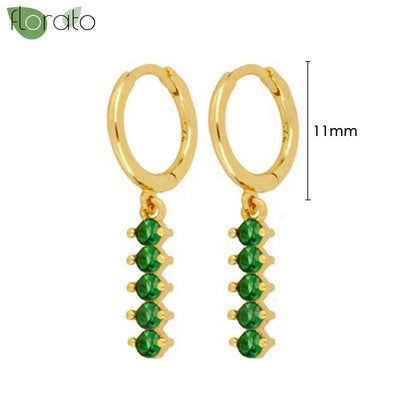 925 Sterling Silver Green Crystal CZ Hoop Earrings for Women | 2023 Luxury Gold Small Huggie Earrings | Fashion Piercing Jewelry - Floq & Raman