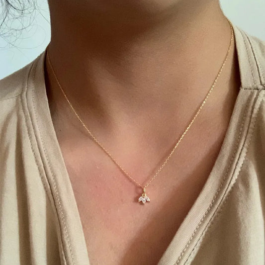 French S925 sterling silver necklace with diamonds for women, three zircons, beautiful and exquisite fine clavicle chain - Floq & Raman