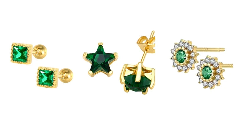 925 Sterling Silver Green Crystal CZ Hoop Earrings for Women | 2023 Luxury Gold Small Huggie Earrings | Fashion Piercing Jewelry - Floq & Raman