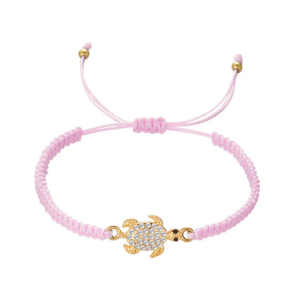 Women’s Adjustable Sea Turtle Bracelet – Gold Color, Rhinestones, Hand-Knitted Rope Chain | Summer Gifts - Floq & Raman
