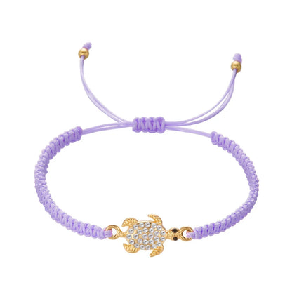 Women’s Adjustable Sea Turtle Bracelet – Gold Color, Rhinestones, Hand-Knitted Rope Chain | Summer Gifts - Floq & Raman