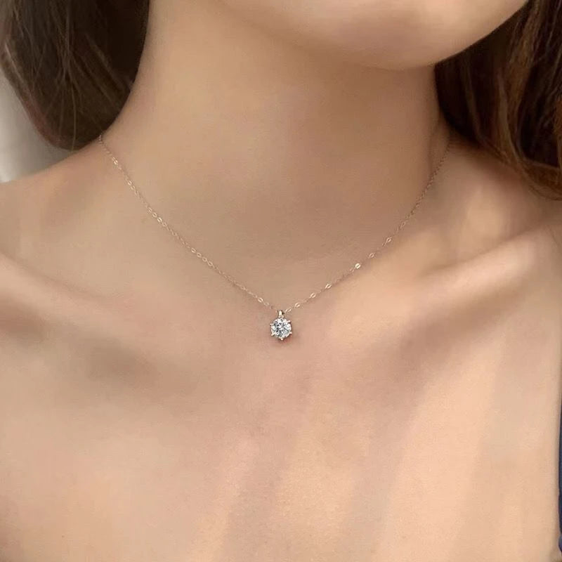 Simple Trendy Crystal Zircon Rhinestone Pendant Necklace For Women Charm White Gold Color Clavicle Chain Necklack WeddingJewelry - Floq & Raman