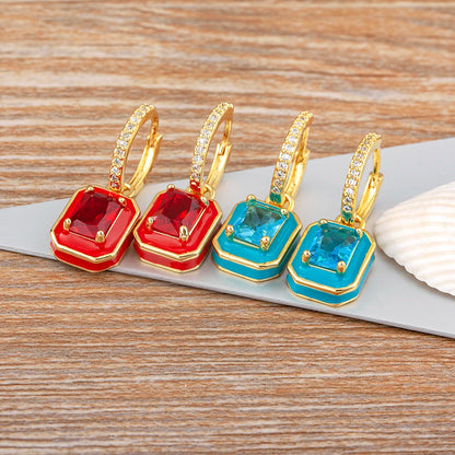 Fashion Geometric Women's Ear Buckle Earrings Zircon Gold Plated Engagement Wedding Birthday Gift Jewelry Accessories - Floq & Raman