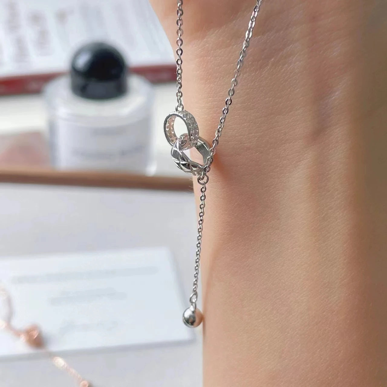 S925 sterling silver necklace double ring ring buckle tassel High sense affordable luxury fashion sweater chain - Floq & Raman