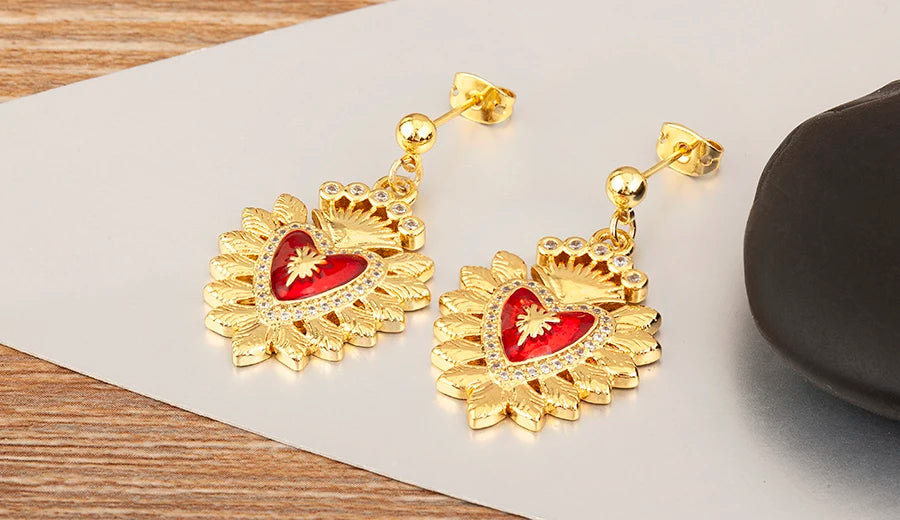High Quality 6 Styles Sacred Heart Drop Earrings For Women Female Gorgeous Dazzling Ear Jewelry Accessories Party Gifts - Floq & Raman