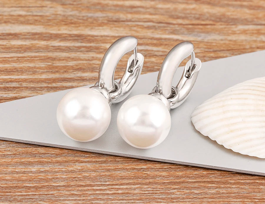 Fashion Gold/Silver Color Pearls Pendant Earrings For Women Fine Accessories Hoop Bohemia Ear Jewelry Wedding Gift - Floq & Raman