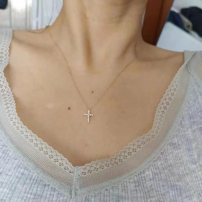925 Sterling Silver Cute Cross JkeliPendant Simple Necklace Female Clavicle Chain Fine Jewelry For Women Gift Wholesale - Floq & Raman