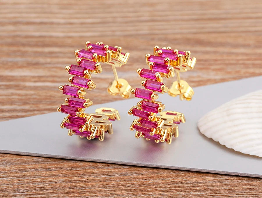 Fashion New Arrival Multicolor Gold Plated Earrings for Women Cubic Zirconia Wedding Female Jewelry Girl Friendship Gifts - Floq & Raman