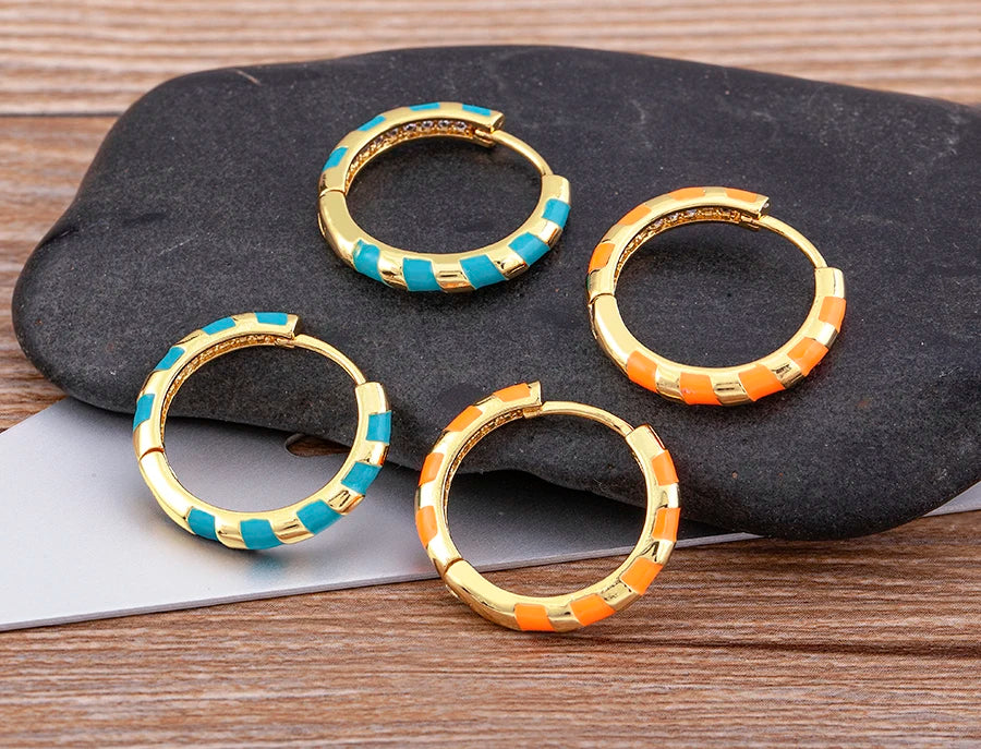 High Quality 6 Candy Colors Inlaid Zebra Stripe Pendant Fashion Earrings Enamel Oil Dripping Women's Simple French Jewelry Gifts - Floq & Raman