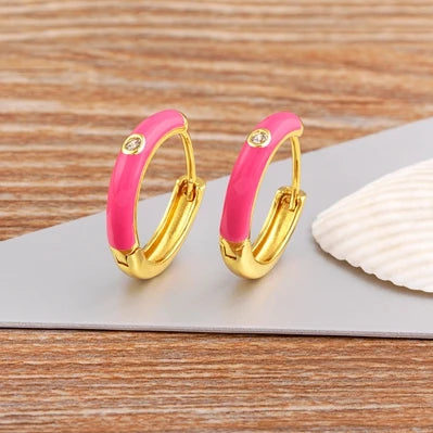 New Minimalist Candy Colors Enamel Round Hoop Earrings for Women Zircon Piercing Cartilage Huggie Ear Jewelry Wedding Gift - Floq & Raman