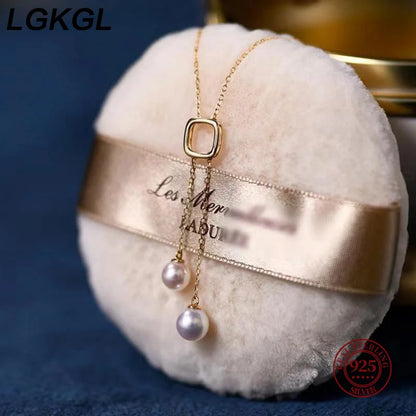 Japanese S925 Sterling Silver Double Pearl Necklace Y-shaped Long Tassel Premium Light Fashion Sweater Chain - Floq & Raman