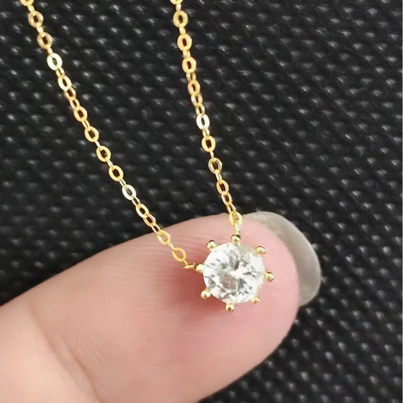 New 100% 925 Sterling Silver Necklace For Women 18K gold Plated 5A Zircon Pendant Eight Claw Necklace Money Fine Jewelry - Floq & Raman