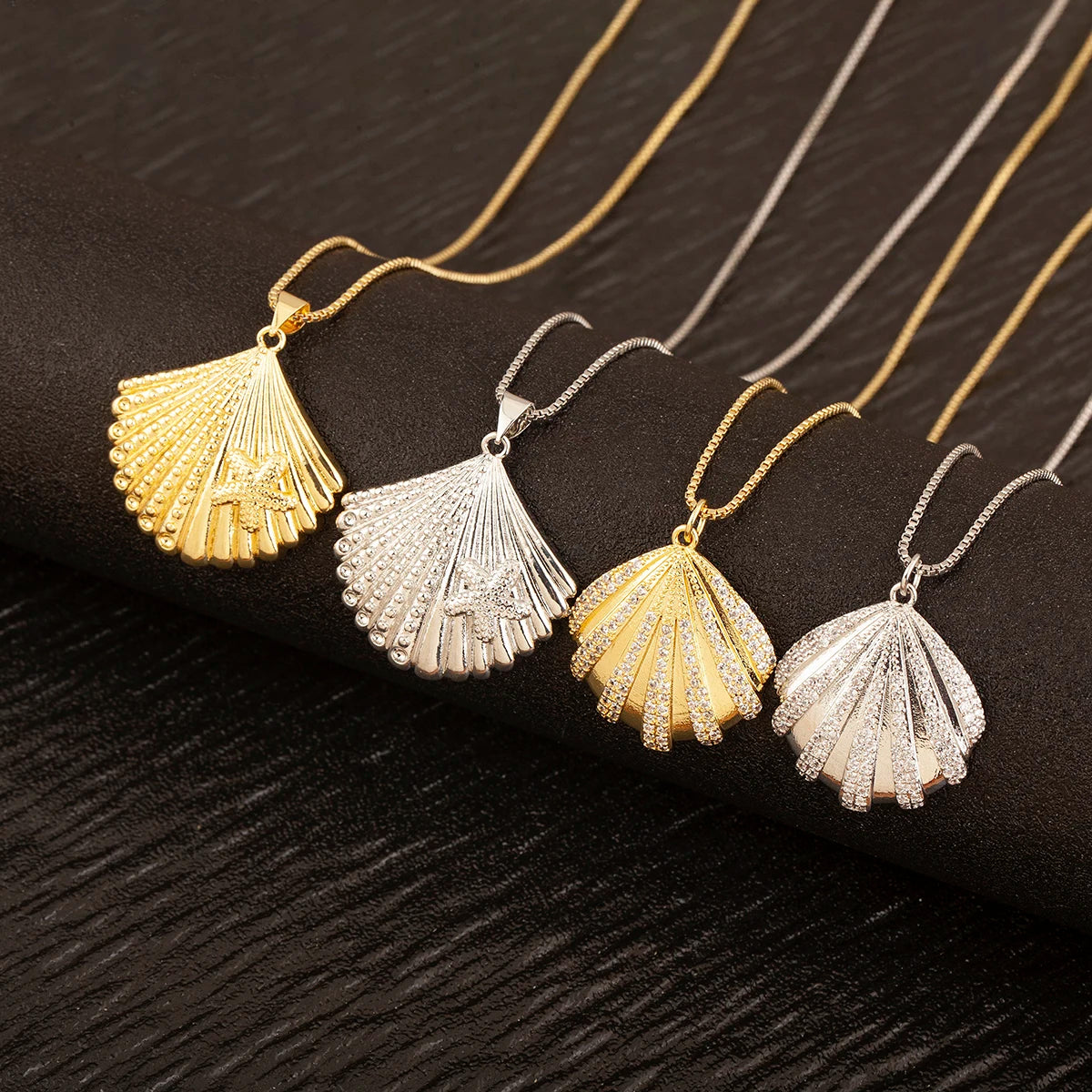 New Fashion Lucky Shell Shape Inlaid Pearl Crystal Zircon Pendant Necklace For Women Female 4 Styles Choice Jewelry Gifts - Floq & Raman