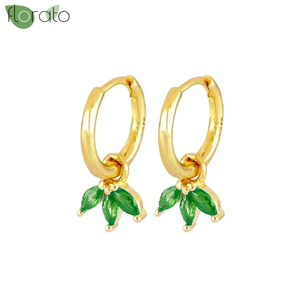 925 Sterling Silver Green Crystal CZ Hoop Earrings for Women | 2023 Luxury Gold Small Huggie Earrings | Fashion Piercing Jewelry - Floq & Raman