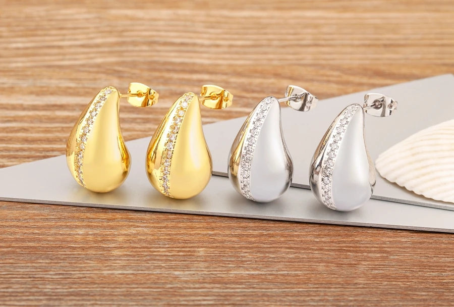Classic High Quality Water Drop Shape Gold/Silver Color Women Girls Fashion Zircon Earrings Wedding Jewelry New Year Gift - Floq & Raman