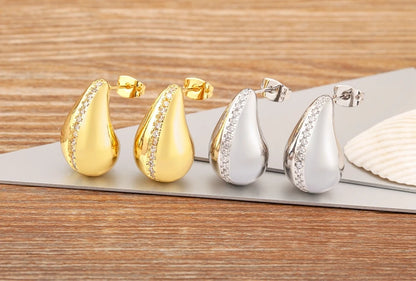 Classic High Quality Water Drop Shape Gold/Silver Color Women Girls Fashion Zircon Earrings Wedding Jewelry New Year Gift - Floq & Raman