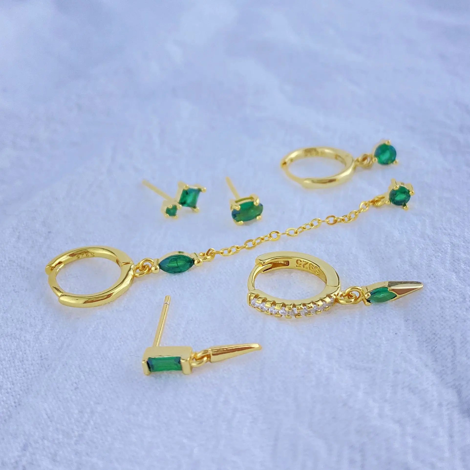 925 Sterling Silver Green Crystal CZ Hoop Earrings for Women | 2023 Luxury Gold Small Huggie Earrings | Fashion Piercing Jewelry - Floq & Raman