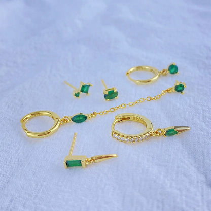 925 Sterling Silver Green Crystal CZ Hoop Earrings for Women | 2023 Luxury Gold Small Huggie Earrings | Fashion Piercing Jewelry - Floq & Raman