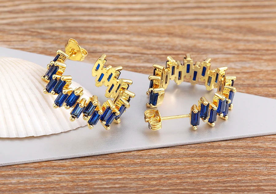 Fashion New Arrival Multicolor Gold Plated Earrings for Women Cubic Zirconia Wedding Female Jewelry Girl Friendship Gifts - Floq & Raman