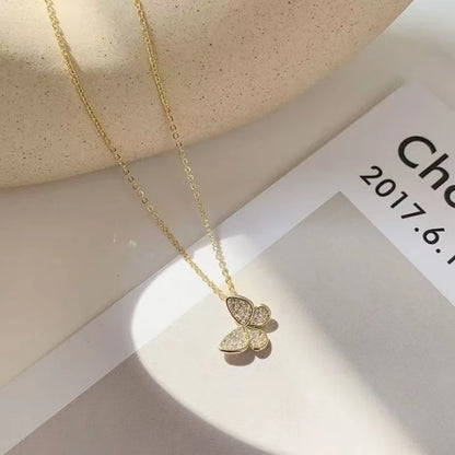 S925 Sterling Silver Butterfly Necklace 18K Gold Plated Korean Style Diamond Embedded Luxury Ins Popular Clavicle Chain - Floq & Raman