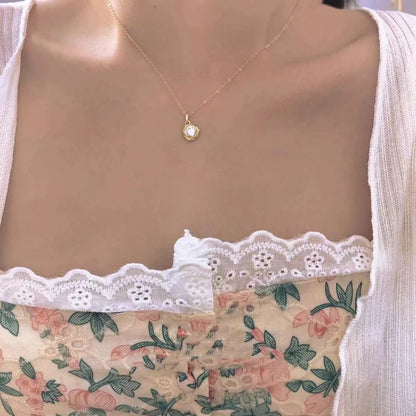 New S925 sterling silver rose necklace for women plated 18K gold temperament high-grade design sense diamond flower - Floq & Raman