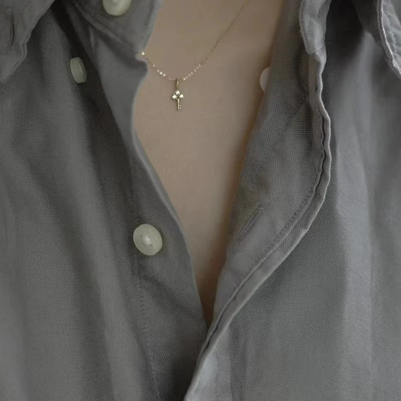 100% S925 Sterling Silver Plating 14K Gold Necklace for Women Zircon Key light luxury Mini Clavicle Chain - Floq & Raman