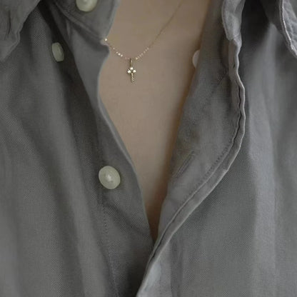 100% S925 Sterling Silver Plating 14K Gold Necklace for Women Zircon Key light luxury Mini Clavicle Chain - Floq & Raman