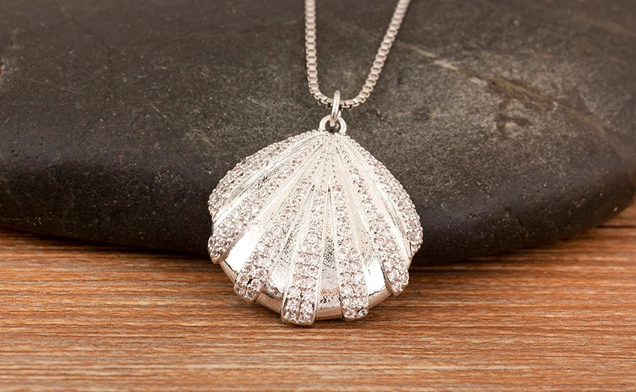 New Fashion Lucky Shell Shape Inlaid Pearl Crystal Zircon Pendant Necklace For Women Female 4 Styles Choice Jewelry Gifts - Floq & Raman