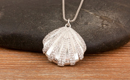 New Fashion Lucky Shell Shape Inlaid Pearl Crystal Zircon Pendant Necklace For Women Female 4 Styles Choice Jewelry Gifts - Floq & Raman