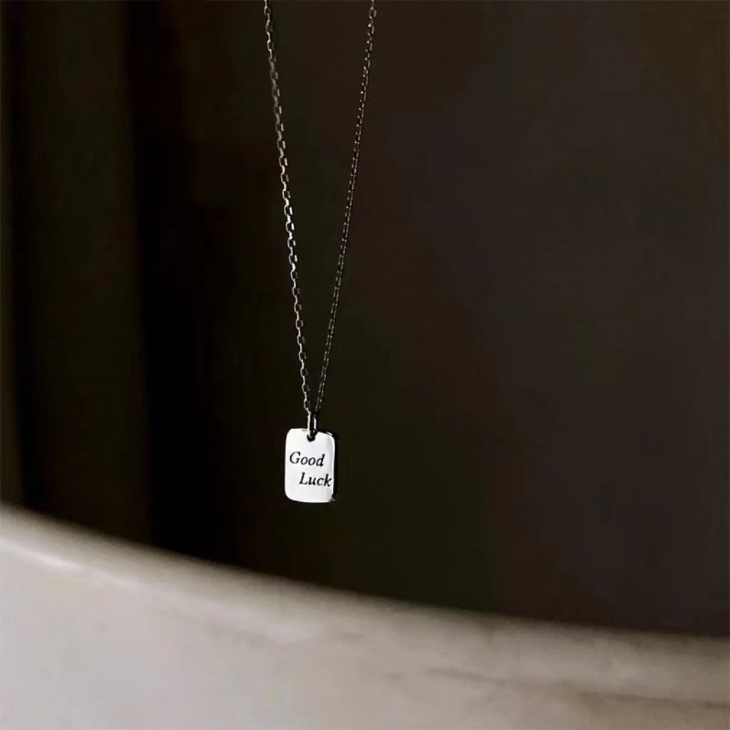 925 Sterling Silver Simple Initial Good Luck Pendant Clavicle Choker Necklace for Women Fashion 14k Gold Plated Jewelry - Floq & Raman