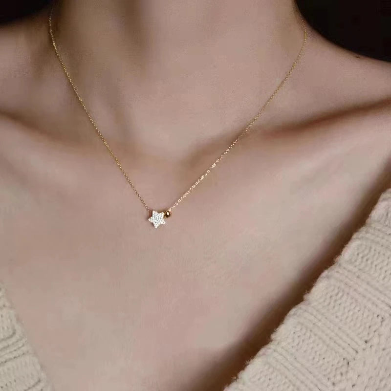 Real 925 Sterling Silver Necklace Sweet Star Heart Pendant 18k Necklace For Women Wedding Statement Fine Jewelry - Floq & Raman