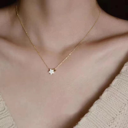 Real 925 Sterling Silver Necklace Sweet Star Heart Pendant 18k Necklace For Women Wedding Statement Fine Jewelry - Floq & Raman