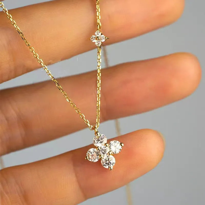 S925 Silver Twin Four-leaf Clover Necklace 18K Gold Plated Luxury Lucky Grass Clavicle Chain for Women - Floq & Raman