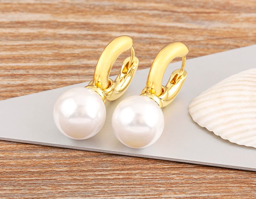 Fashion Gold/Silver Color Pearls Pendant Earrings For Women Fine Accessories Hoop Bohemia Ear Jewelry Wedding Gift - Floq & Raman