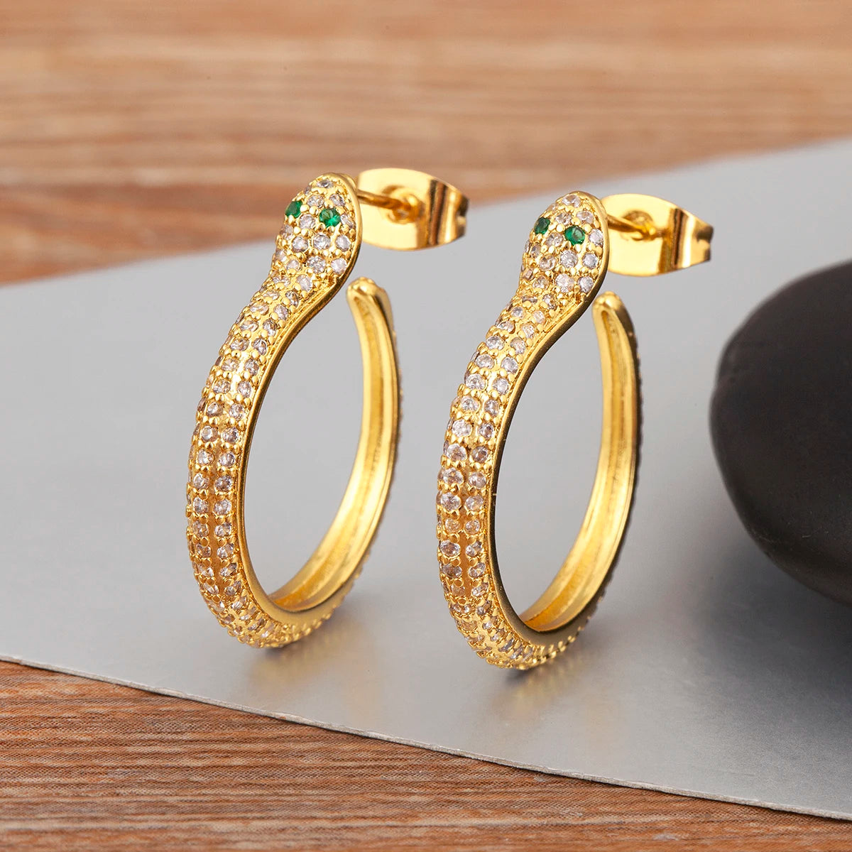 New Popular Snake Shape Cubic Zirconia Big Circle Hoop Earrings For Female Punk Style Daily Party Ear Jewelry Accessories - Floq & Raman