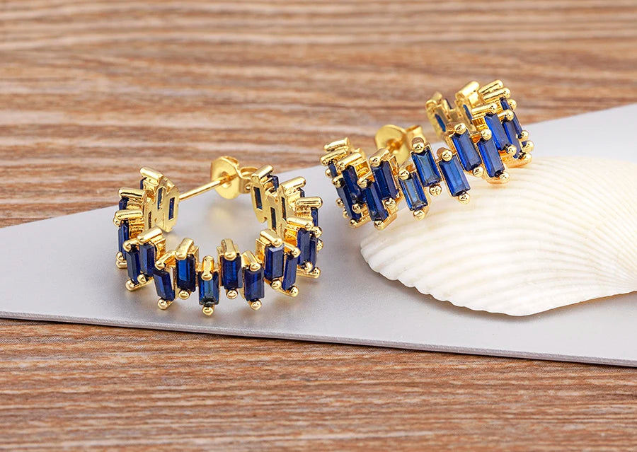 Fashion New Arrival Multicolor Gold Plated Earrings for Women Cubic Zirconia Wedding Female Jewelry Girl Friendship Gifts - Floq & Raman