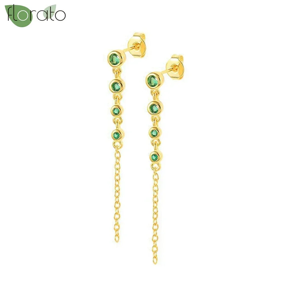 925 Sterling Silver Green Crystal CZ Hoop Earrings for Women | 2023 Luxury Gold Small Huggie Earrings | Fashion Piercing Jewelry - Floq & Raman