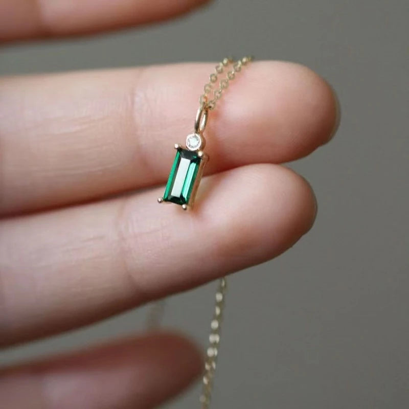Real 925 Sterling Silver Plating 14K Gold Geometric Green Zircon Pendant Choker Necklace For Women Fine Jewelry - Floq & Raman