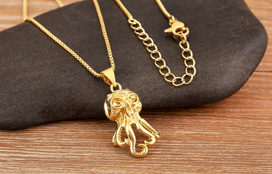 Trendy Cool Style Octopus Shape Charm Pendant Necklace For Female Male Copper Inlaid Zircon Jewelry Daily Party Gifts - Floq & Raman