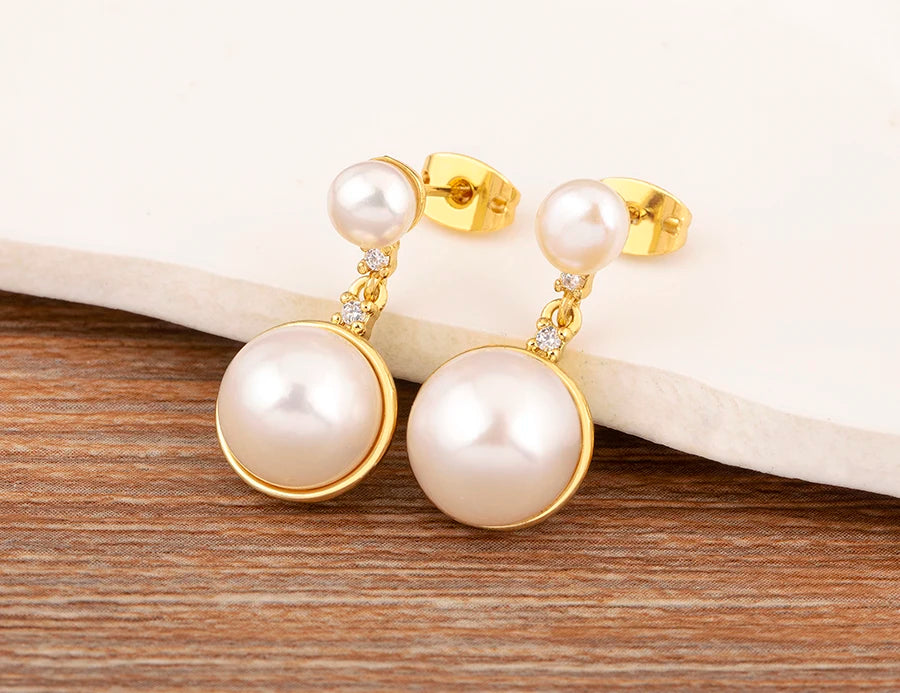 Light Luxury Trendy Copper Inlaid Pearl Zircon Charm Drop Earrings Female Wedding Party Jewelry Accessories Delicate Gifts - Floq & Raman