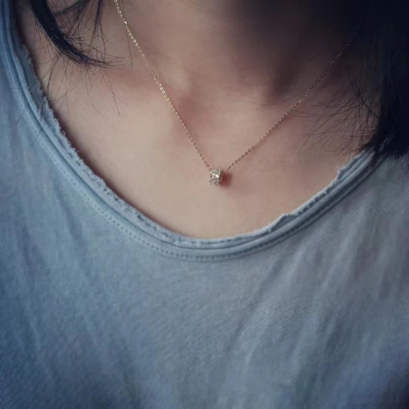 925 Sterling Silver Necklace for Women with Zirconia Transfer Beads 14K Gold Plated Cylindrical Pendant Jewelry AccessoryL - Floq & Raman