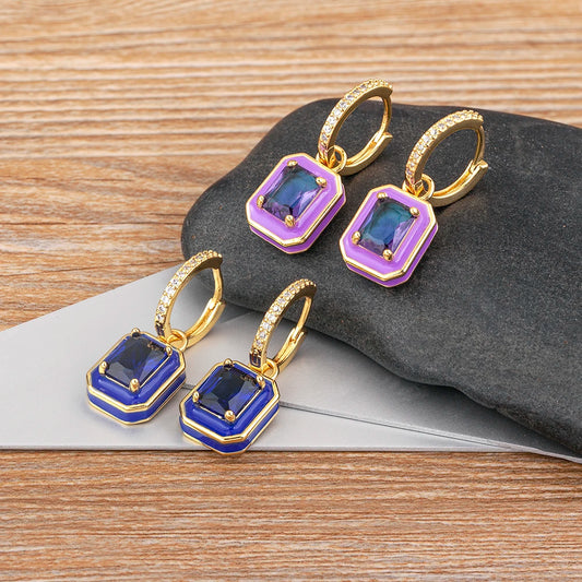 Fashion Geometric Women's Ear Buckle Earrings Zircon Gold Plated Engagement Wedding Birthday Gift Jewelry Accessories - Floq & Raman