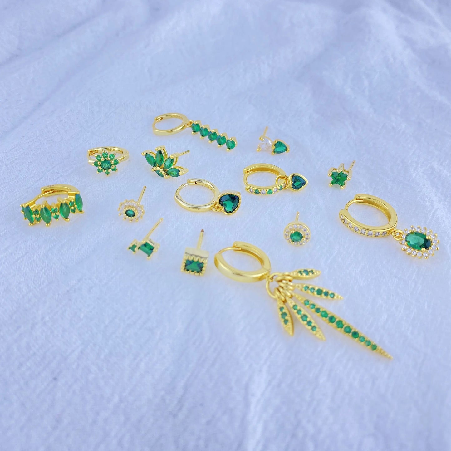 925 Sterling Silver Green Crystal CZ Hoop Earrings for Women | 2023 Luxury Gold Small Huggie Earrings | Fashion Piercing Jewelry - Floq & Raman