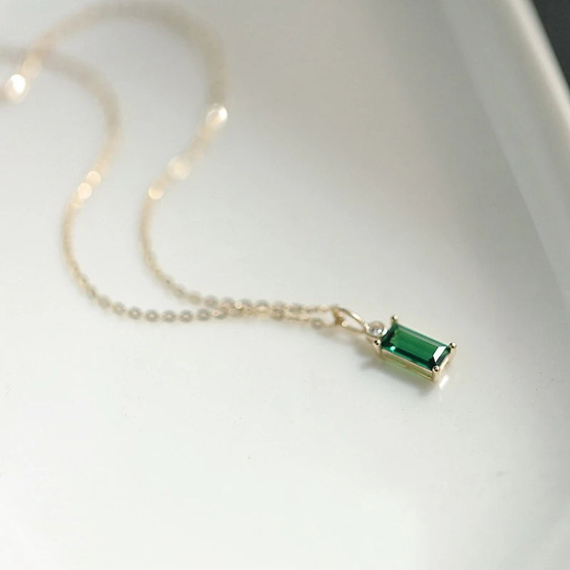Real 925 Sterling Silver Plating 14K Gold Geometric Green Zircon Pendant Choker Necklace For Women Fine Jewelry - Floq & Raman