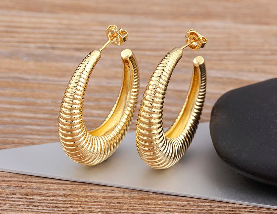 Top Quality 2 Colors Geometric Crescent Shape Adjustable Earrings Cubic Zirconia Women Retro Jewelry Classic Party Gift - Floq & Raman